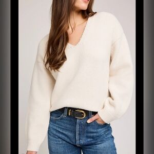 Dynamite Off-White V-Neck Sweater